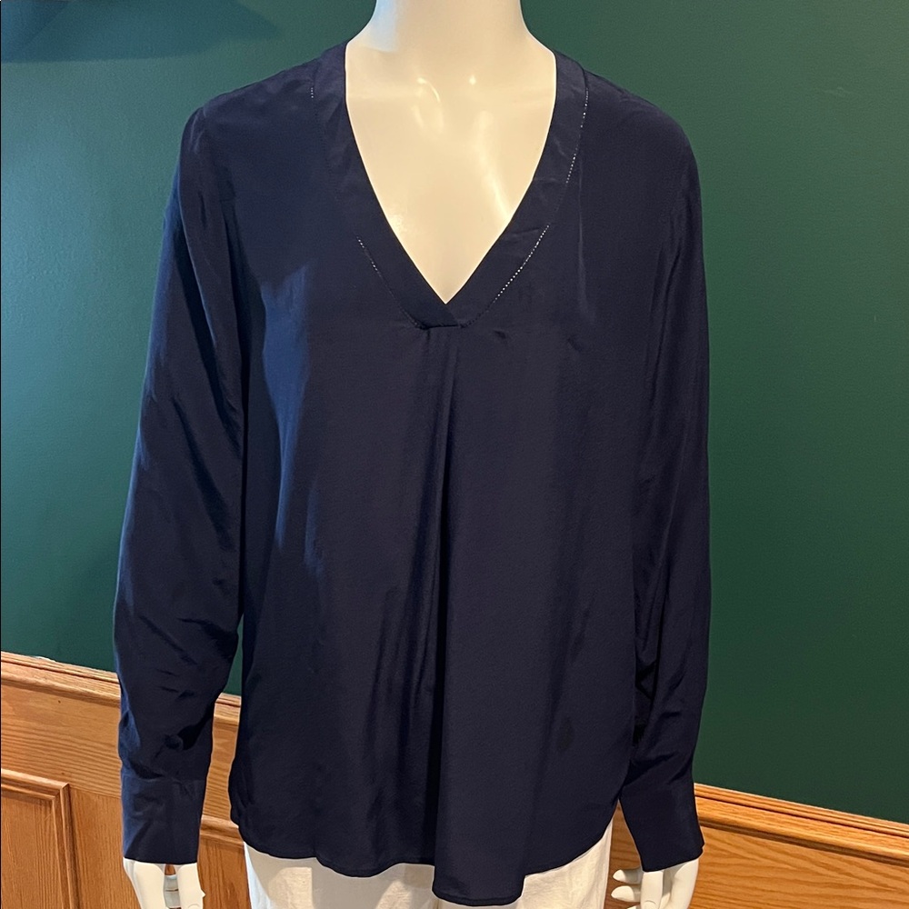J. Crew Long Sleeve Silk V Neck Top